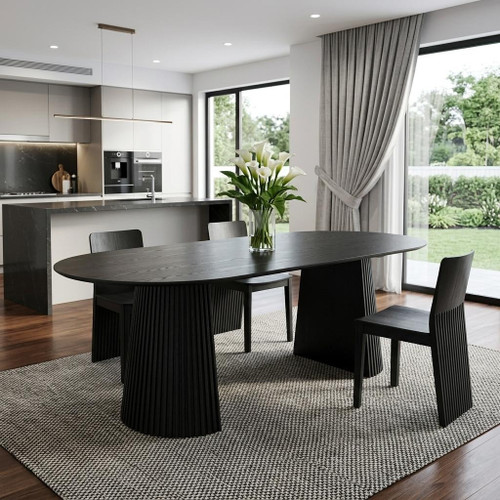 79" Black Wood Double Pedestal Base Oval Dining Table
