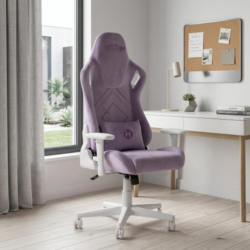 Purple and White Adjustable Height Swivel Rolling Gaming Chair