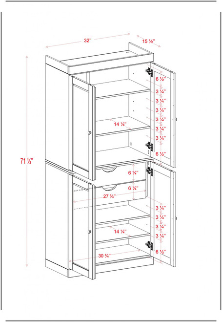 72" Sage Solid Wood Four Door Two Drawer Pantry Or Storage Closet