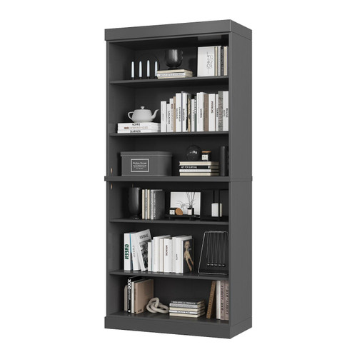 72" Gray Solid Wood Adjustable Six Tier Library Bookcase