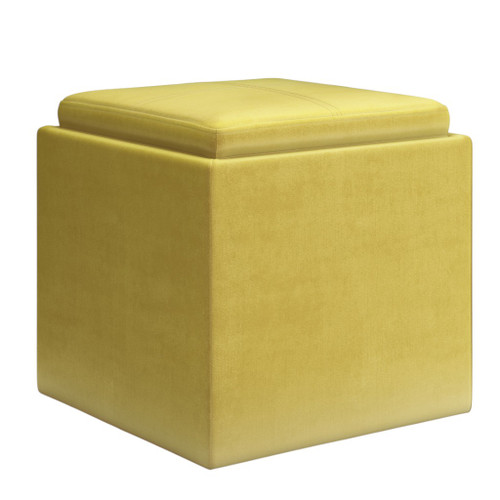 17" Yellow Upholstery Storage Ottoman