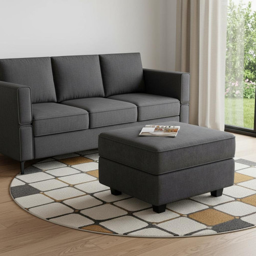 26" Gray and Black Polyester Blend Storage Ottoman