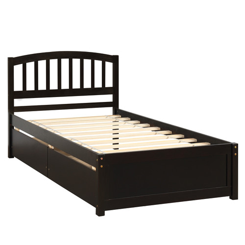 Espresso Wood Twin Bed Frame With Drawers