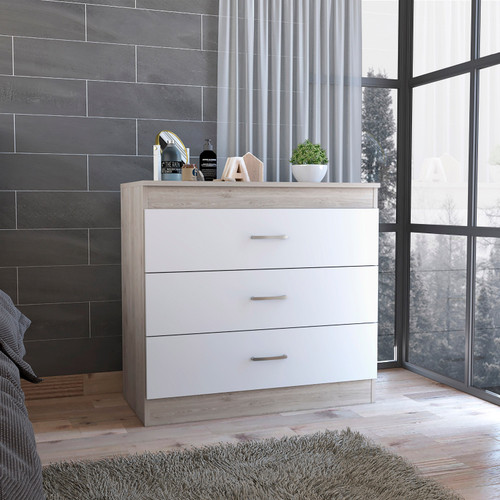 31" White Wood Three Drawer Dresser