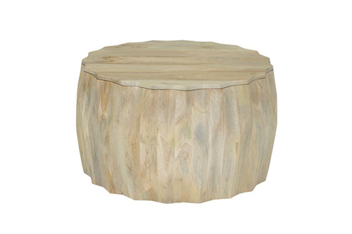 30" Natural Solid Wood Round Solid Drum Coffee Table