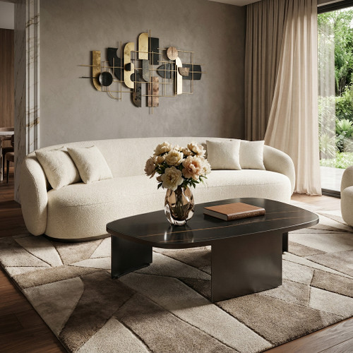 42" Black Ceramic Tile and Steel Coffee Table