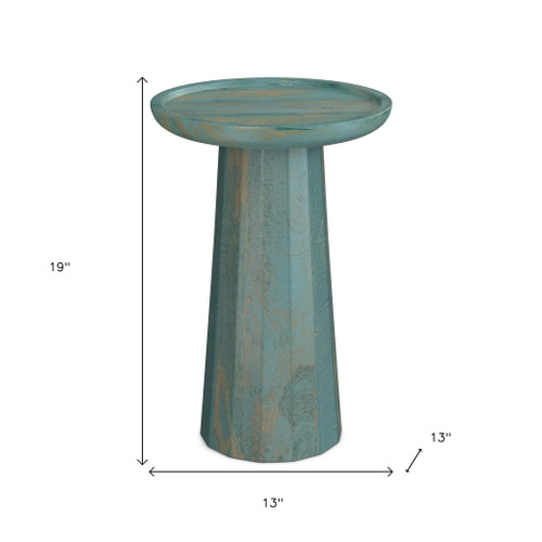 19" Teal Blue Solid Wood Round End Table