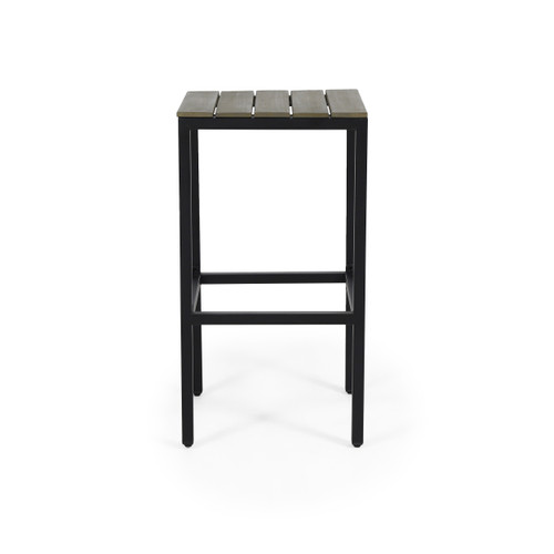 Set of Two 30" Gray Solid Wood Backless Outdoor Bar Height Chairs