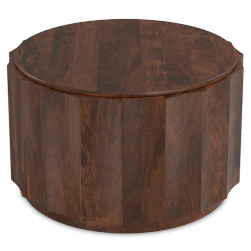 32" Walnut Solid Wood Round Drum Coffee Table