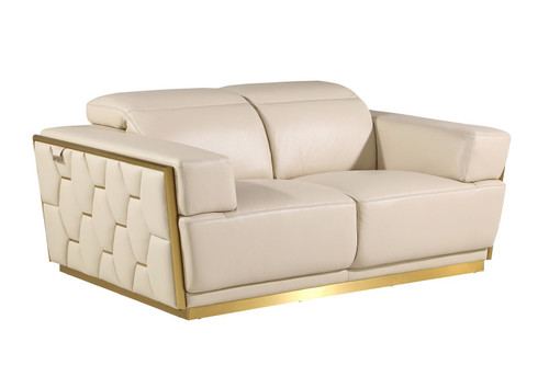 Three Piece Beige Italian Leather Six Person Seating Set