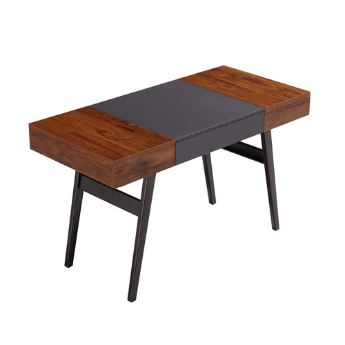 51" Gray and Mahogany Wood H-Shape Writing Desk
