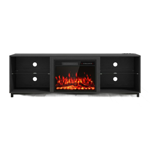 70" Black Wood Fireplace Entertainment Center With Fireplace