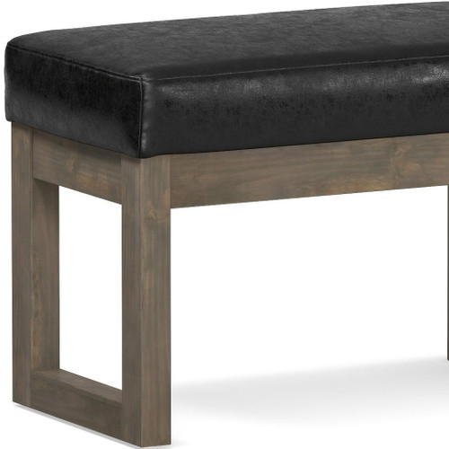 27" Black and Brown Leather Footstool