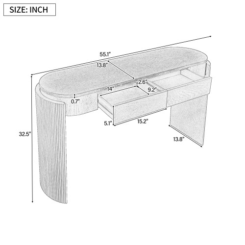 55" Black Wood Double Pedestal Console Table With Two Drawers