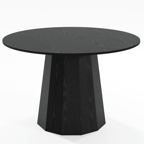 60" Black Solid Wood Pedestal Base Round Top Dining Table