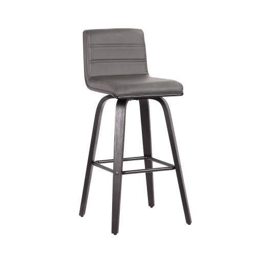 Homeroots Living Room 30" Gray Faux Leather Black Wooden Swivel Bar Stool