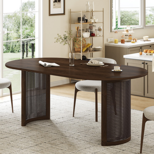 79" Walnut Wood Double Pedestal Base Oval Dining Table