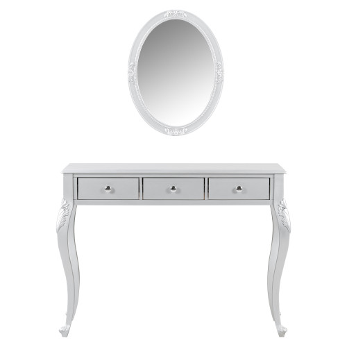 39" Silver Wood Mirrored Three Drawer Vanity Table