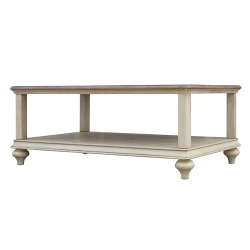 Sunset Trading Shades of Sand Cocktail Table | Storage Shelf | Fully Assembled | Cream Puff and Walnut Brown Solid Wood 