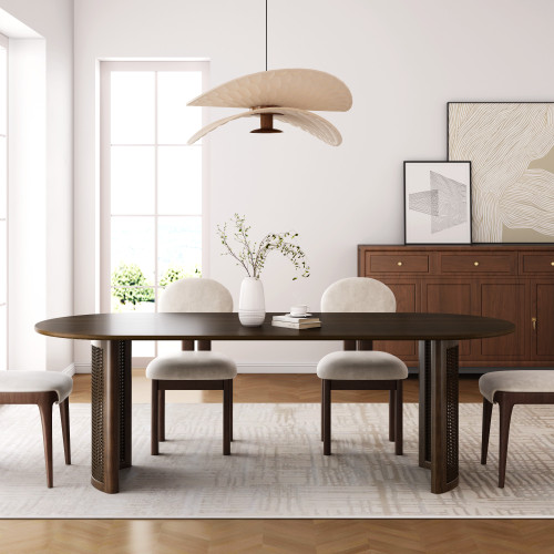 67" Walnut Wood Double Pedestal Base Oval Dining Table