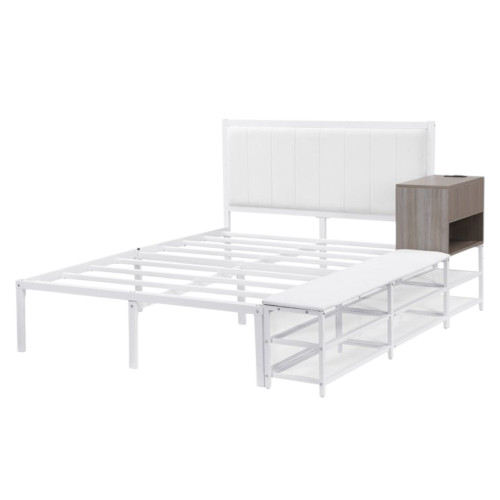 White Metal And Tufted Upholstery Upholstered Full Bed Frame