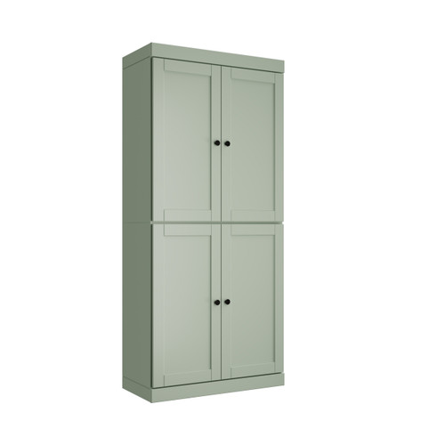 72" Sage Solid Wood Four Door Pantry Or Storage Closet
