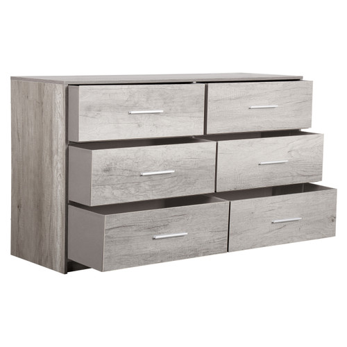 45" Gray Wood and Fabric Six Drawer Double Dresser