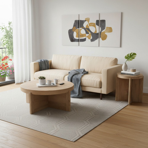 Set Of Two Natural Solid Wood Round Distressed Cross Legs Coffee Table