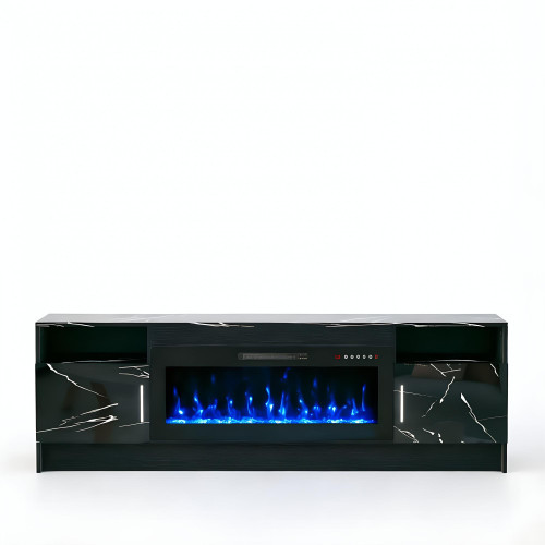 70" Black Wood Fireplace TV Stand With Fireplace
