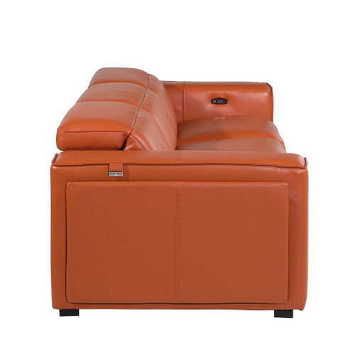 104" Camel Top Grain Leather Reclining Metal USB Sofa