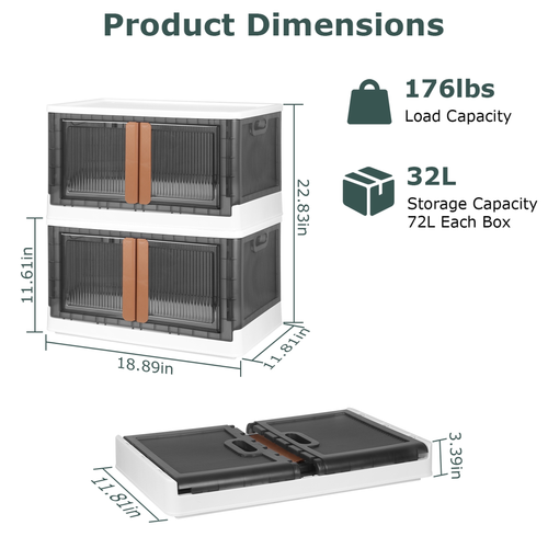 2Pcs 32L Foldable Storage Bins