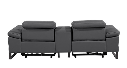90" Dark Gray and Black Italian Leather Power Reclining Loveseat With Storage