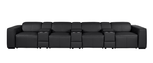 170" Black Top Grain Leather Reclining Metal USB Sofa