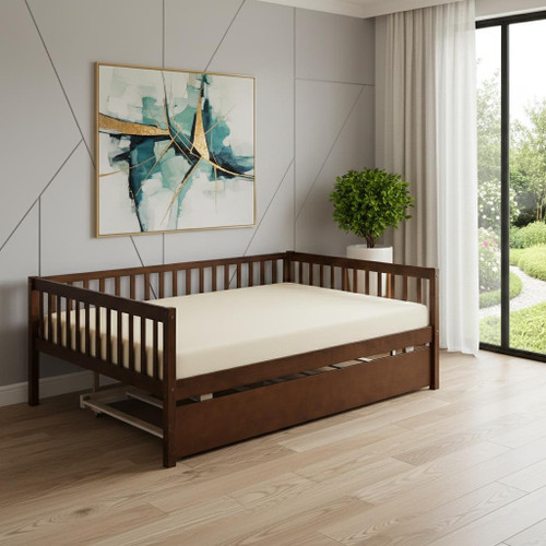 Walnut Wood Full Day Bed With Trundle