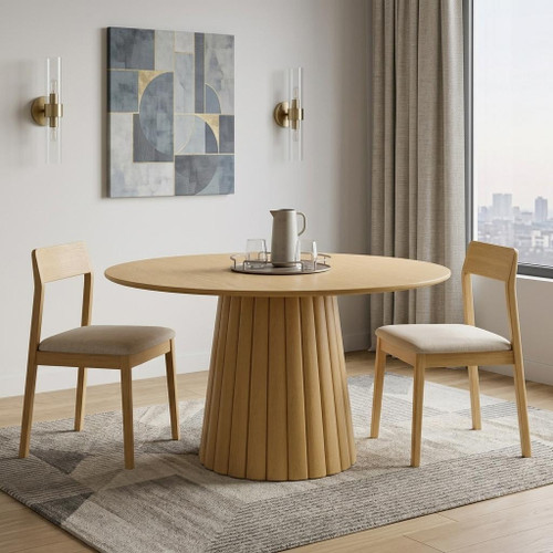 52" Natural Solid Wood Pedestal Base Round Top Dining Table