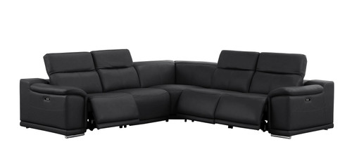 Black Leather Power Reclining L Shaped Five Piece Corner Sectional