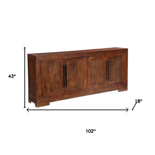 102" Dark Brown Solid Wood Carved Geometric Sideboard With Four Doors