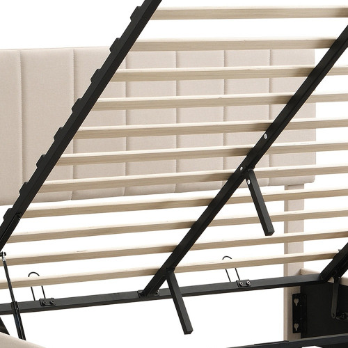 Beige Linen Upholstered Queen Bed Frame