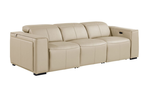 104" Beige Top Grain Leather Reclining Metal USB Sofa
