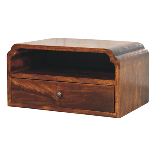 18" Brown Solid Wood Two Drawer Floating Nightstand