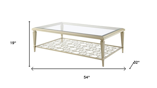 54" Clear and Champagne Glass and Steel Coffee Table