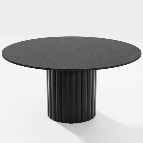 60" Black Solid Wood Pedestal Base Round Top Dining Table