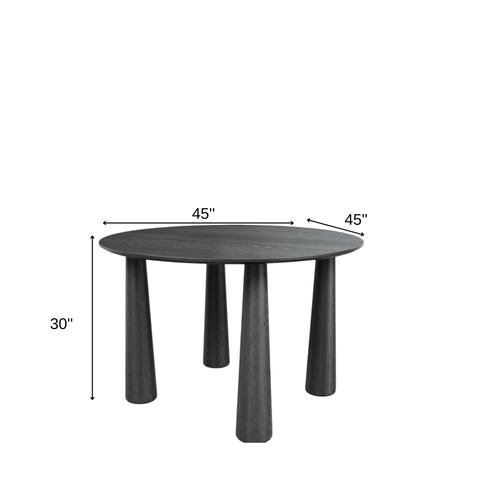 45" Black Wood Three Leg Base Round Top Dining Table