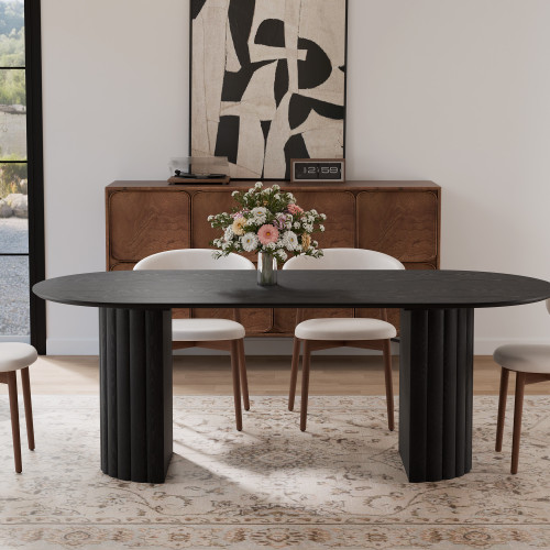 86" Black Solid Wood Double Pedestal Base Oval Dining Table