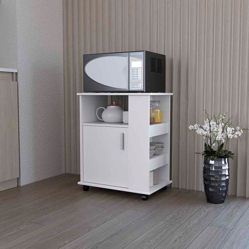Kitchen Service Cart, Three Side  Shelves, Two Interior Shelves
