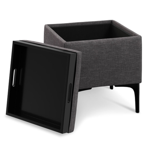 18" Black and Slate Gray Upholstery Storage Ottoman