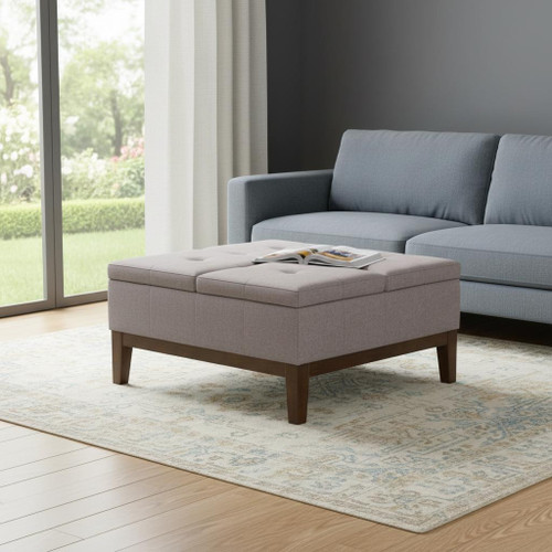 36" Walnut and Cloud Upholstery Storage Ottoman
