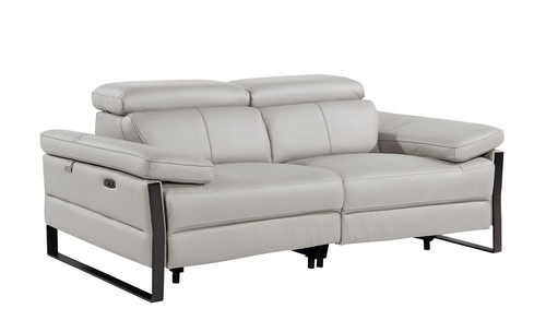 77" Light Gray and Black Italian Leather Power Reclining Loveseat