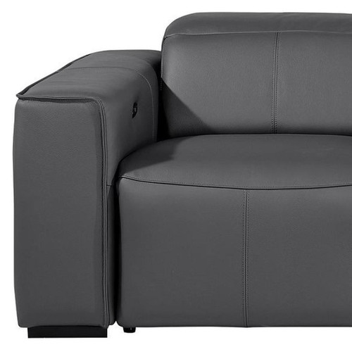 104" Dark Gray Top Grain Leather Reclining Metal USB Sofa