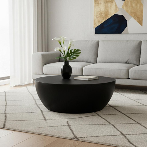 34" Black Solid Wood Round Solid Coffee Table